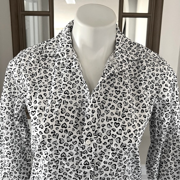 Frank & Eileen Shirt Heart Print Woven Button Up, White Grey Black Size XS NWT - Picture 6 of 11